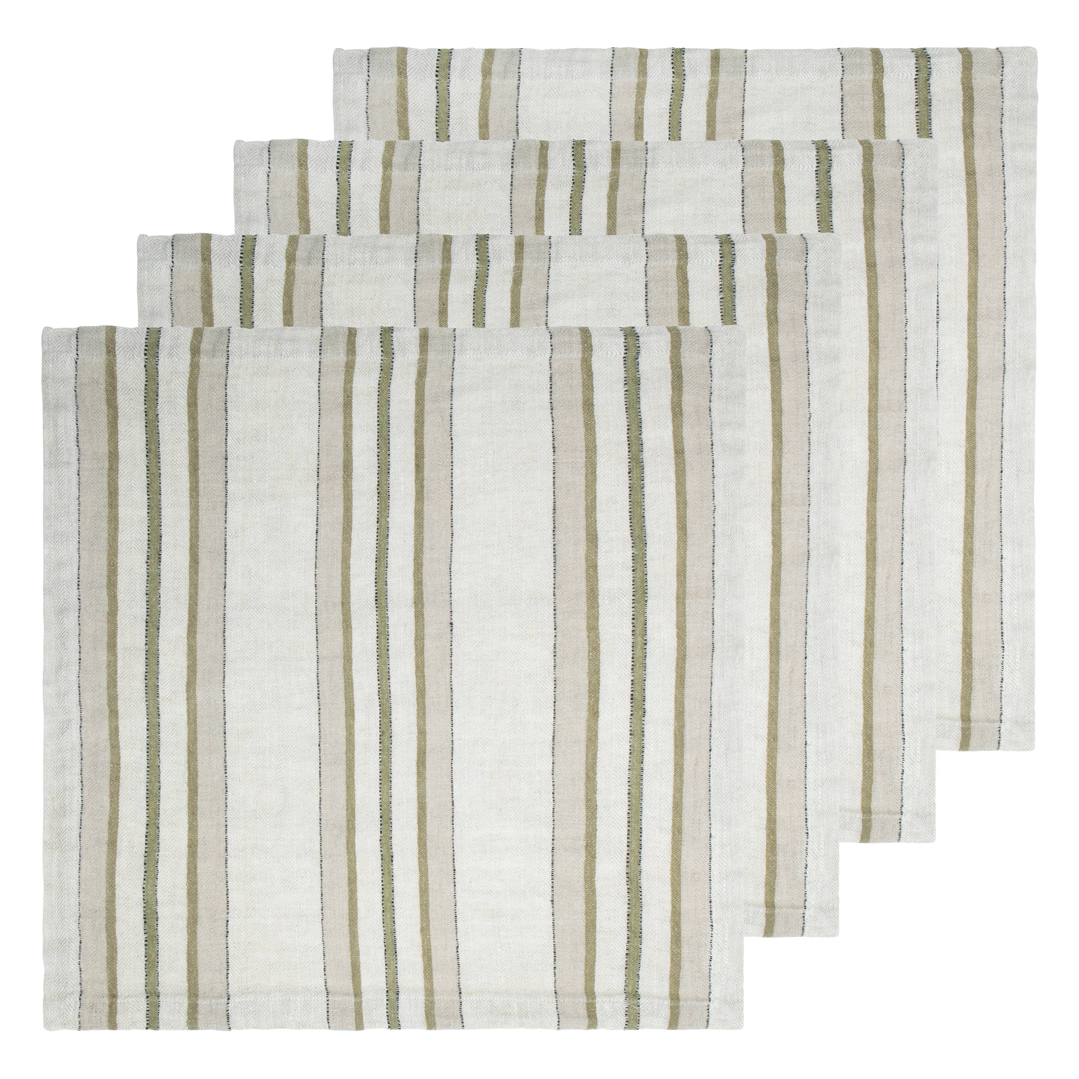 Antwerp Trio Stripe Napkins - Natural Olive - Set of 4