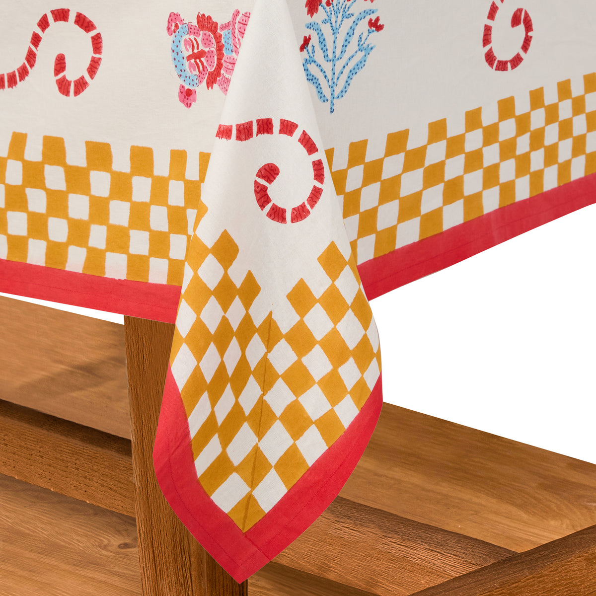 Jeu de Singes Mustard & Pink Tablecloth