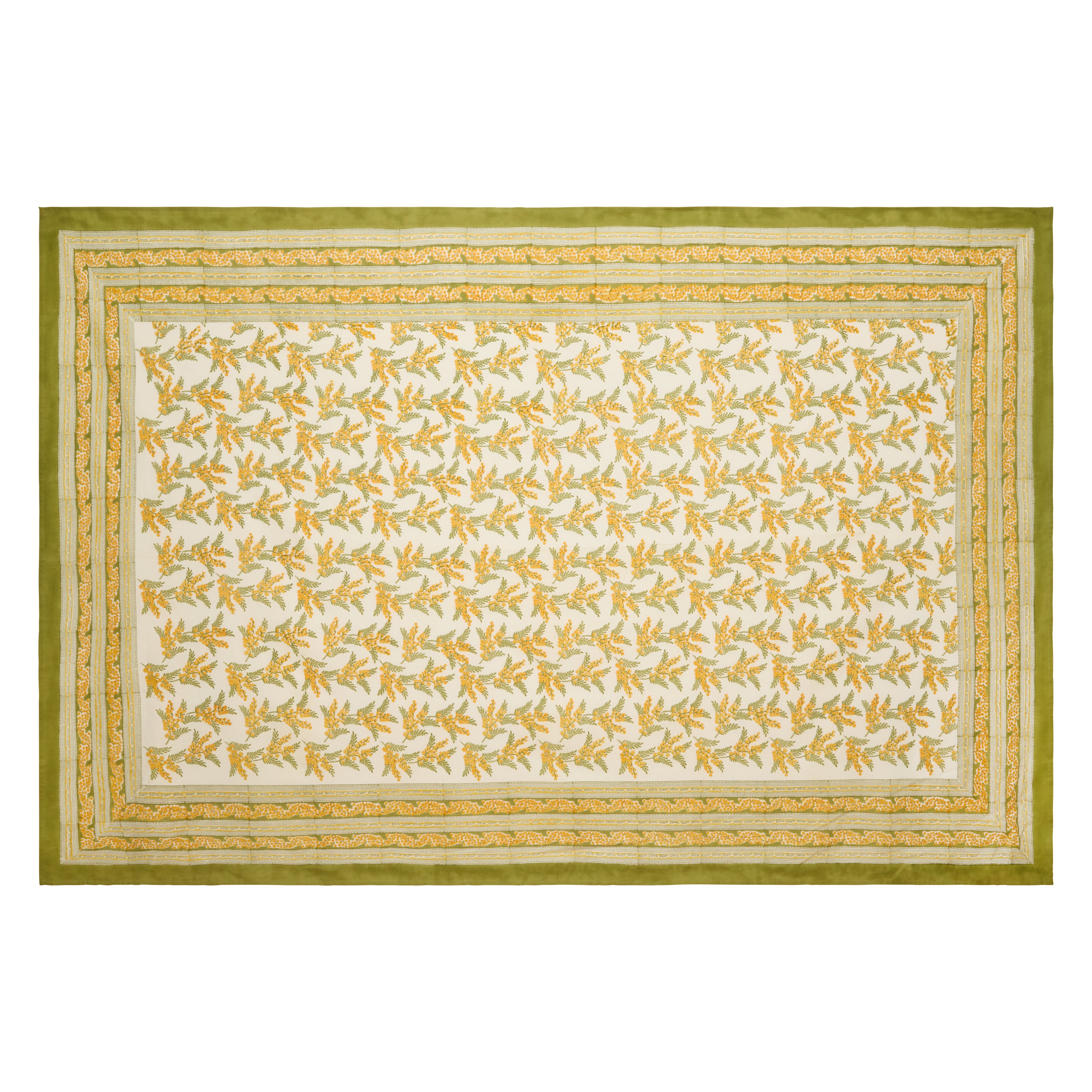 French Tablecloth Mimosa Green & Yellow