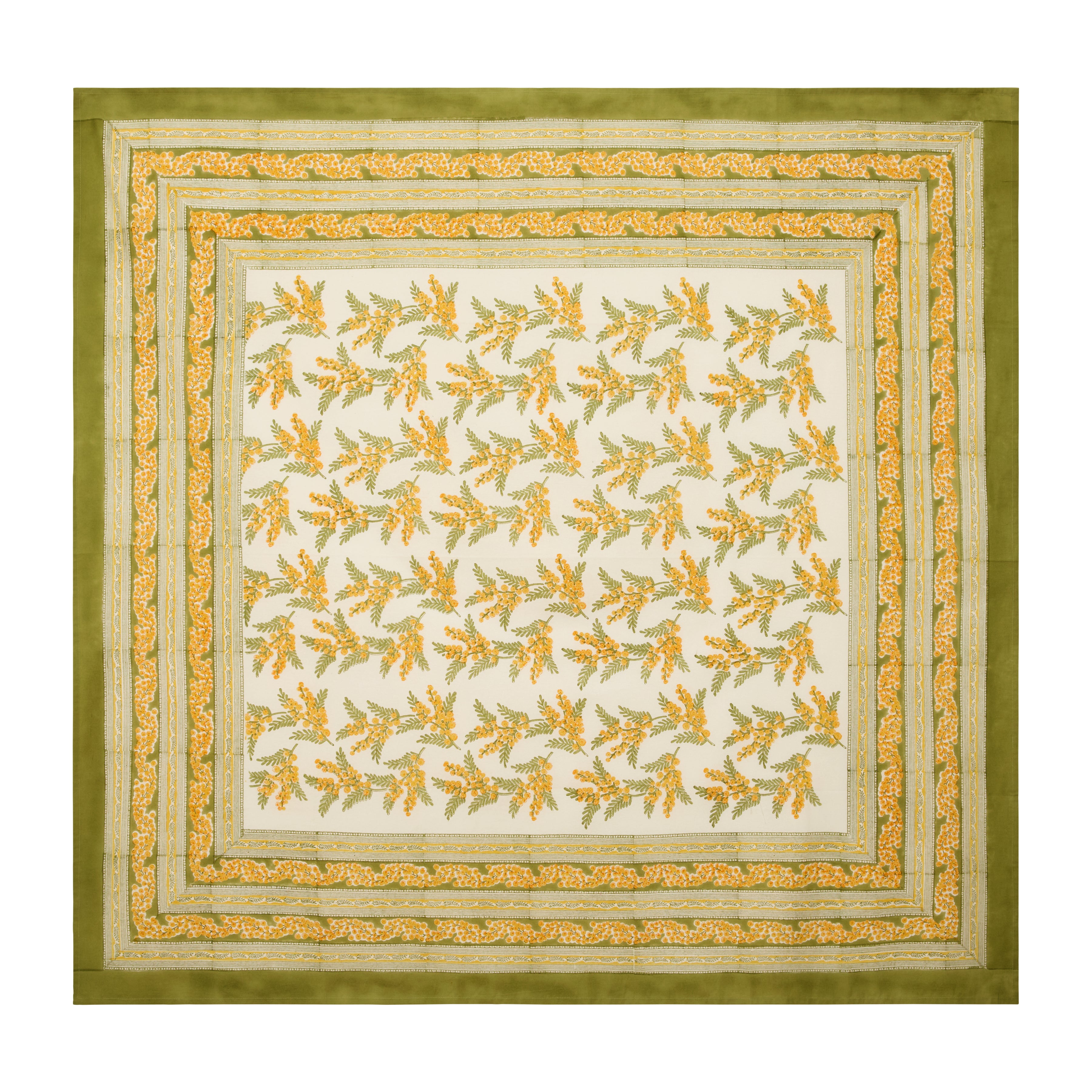 French Tablecloth Mimosa Green & Yellow