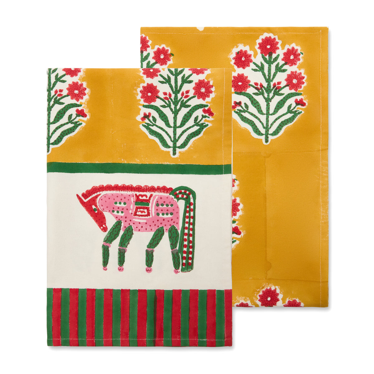 Cheval Nomade Mustard & Green Tea Towels, Set of 2
