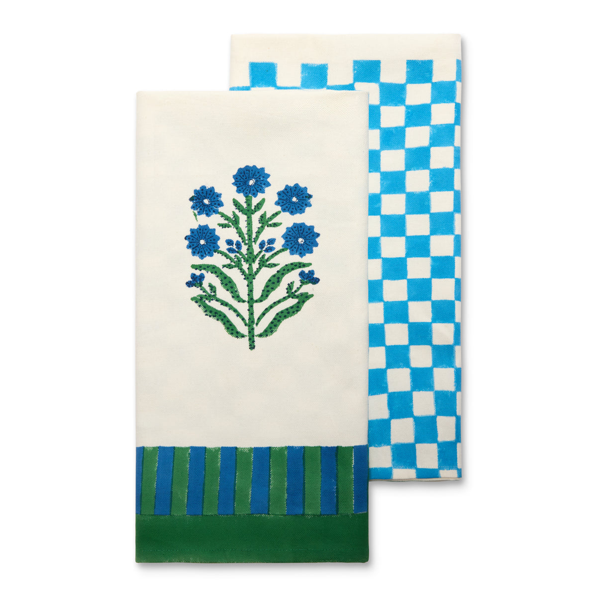 Jeu de Singes Blue & Green Tea Towels, Set of 2