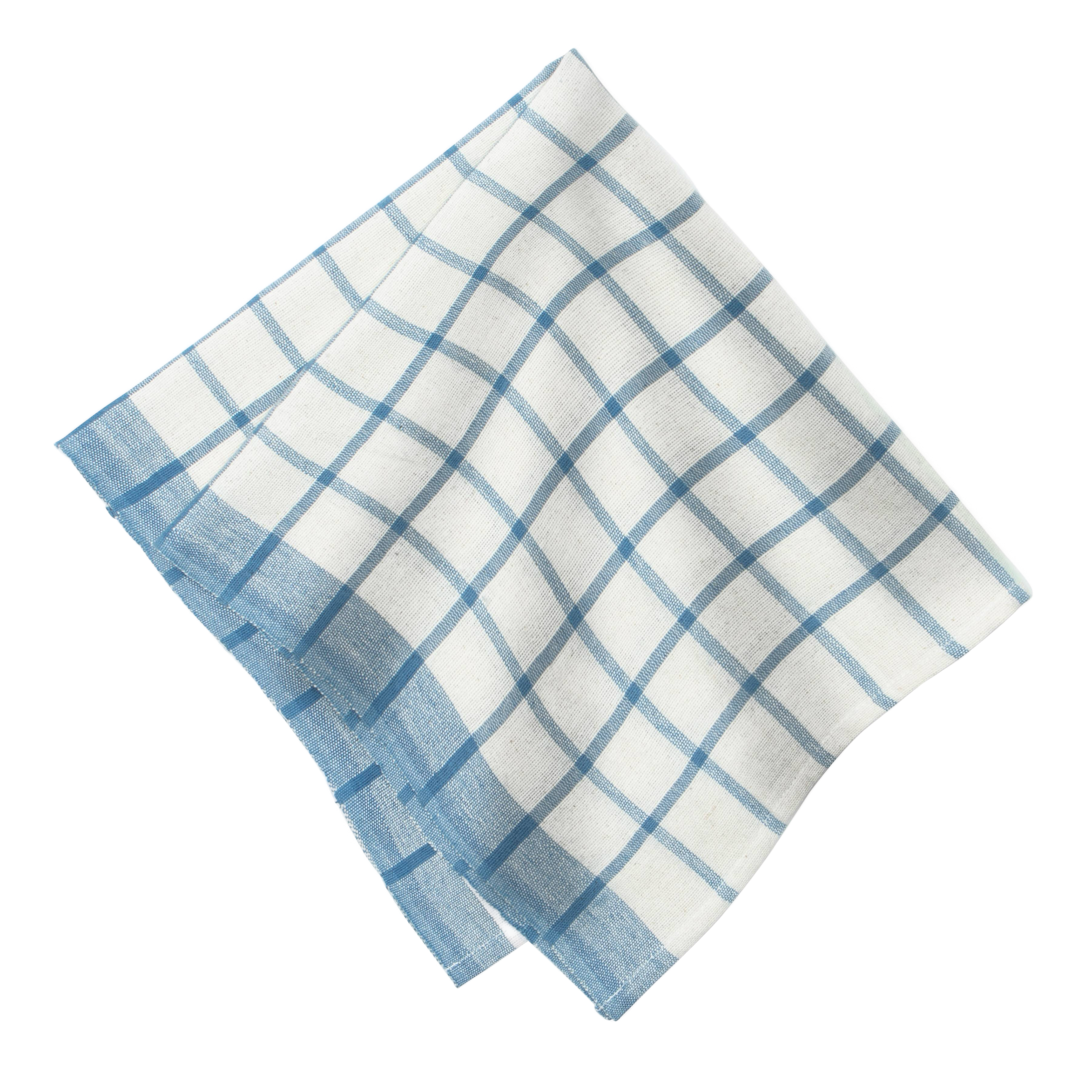 French Tablecloth Windowpane Blue & Natural
