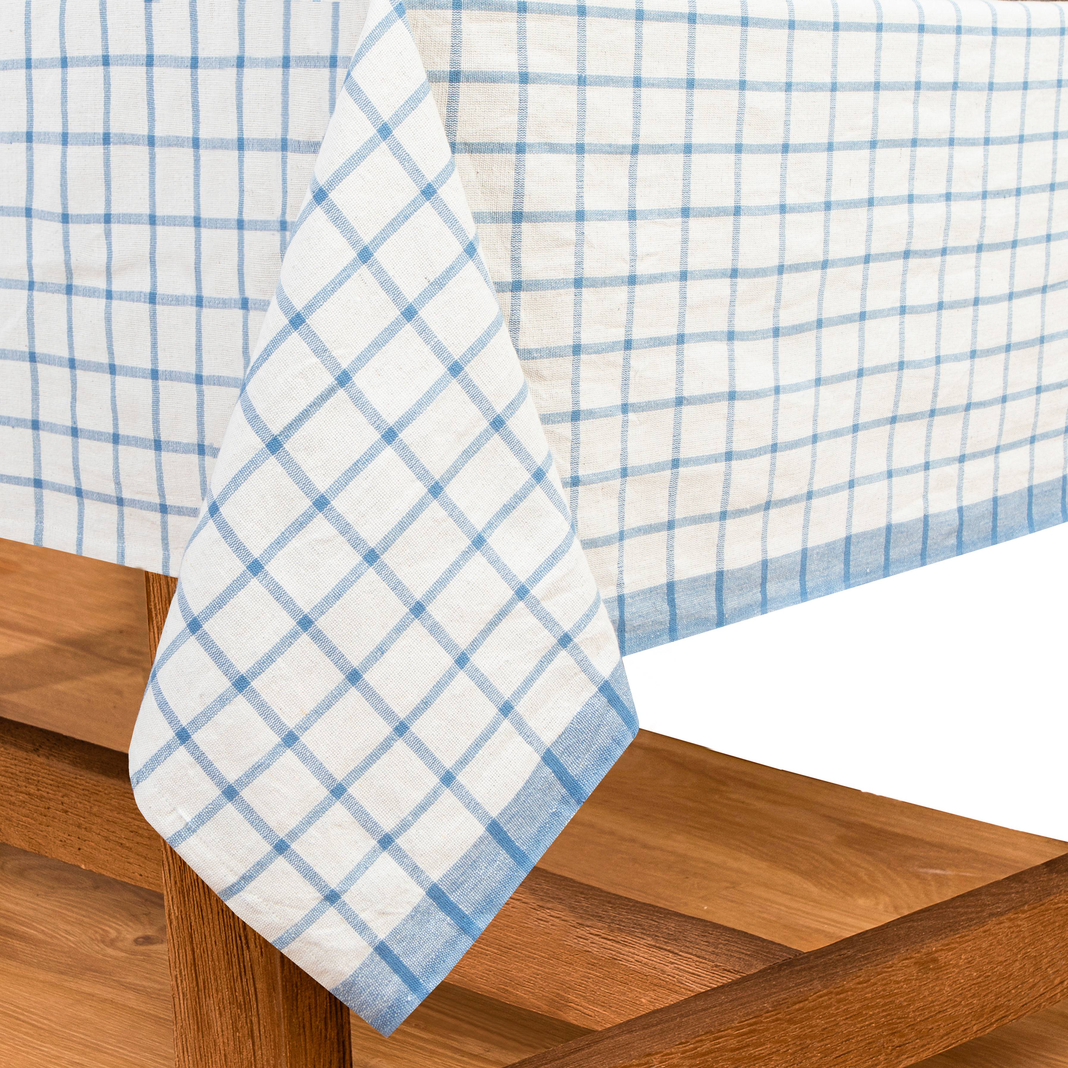 French Tablecloth Windowpane Blue & Natural