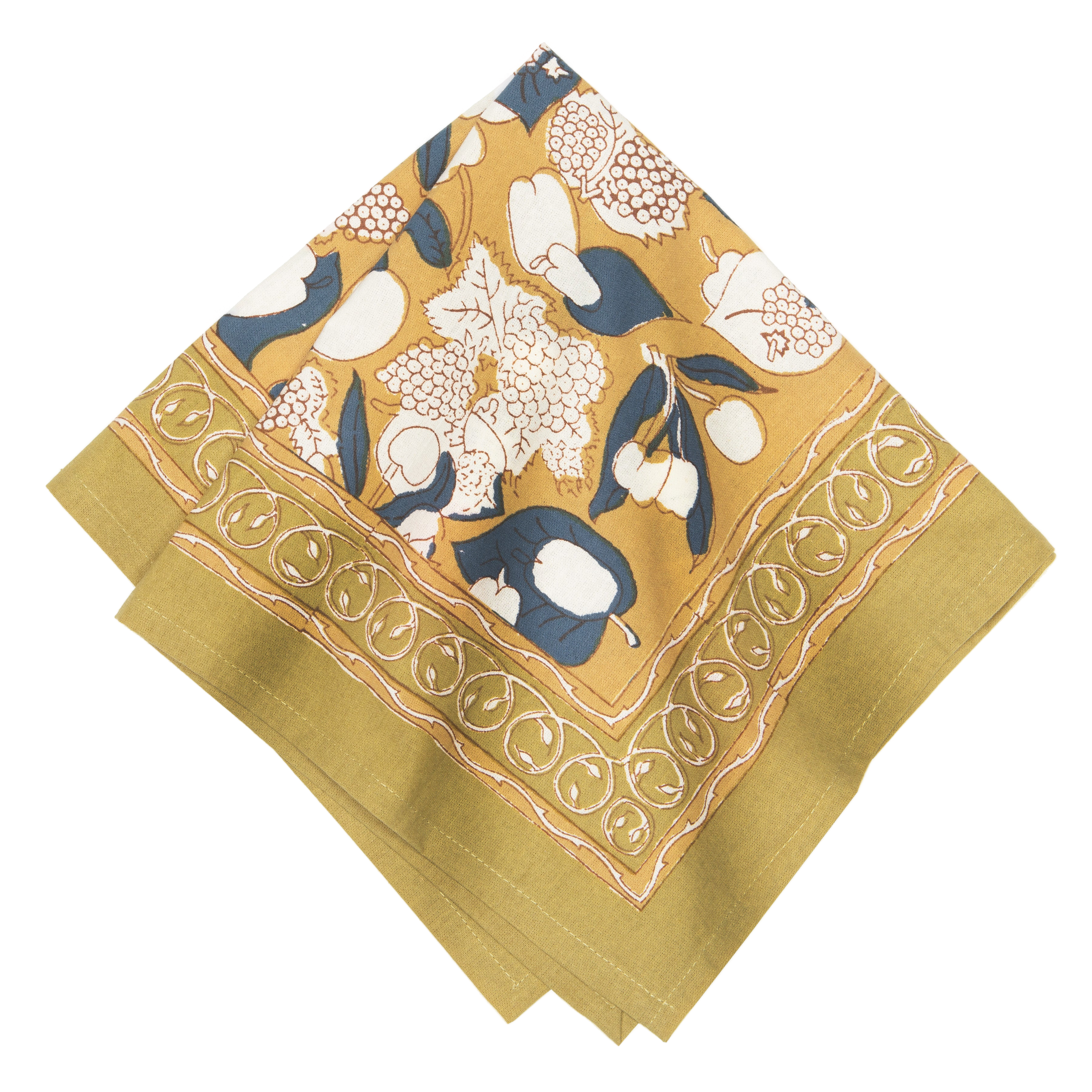 French Tablecloth Forest Harvest Mustard & Blue
