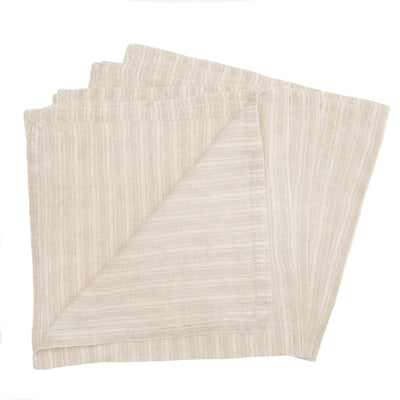 Boat Stripe Linen Napkins Natural & White, Set of 4