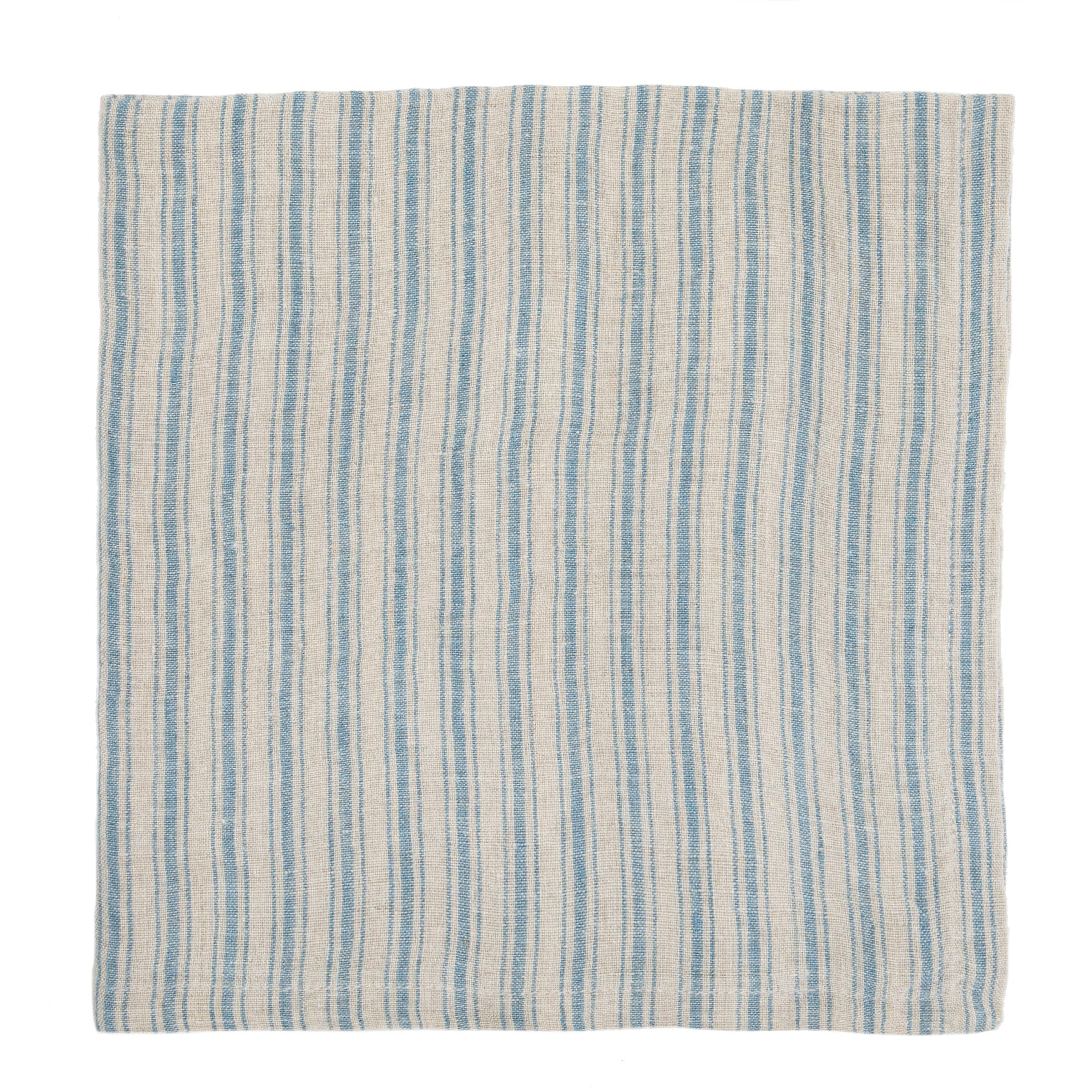 Boat Stripe Linen Napkins Natural & Blue, Set of 4