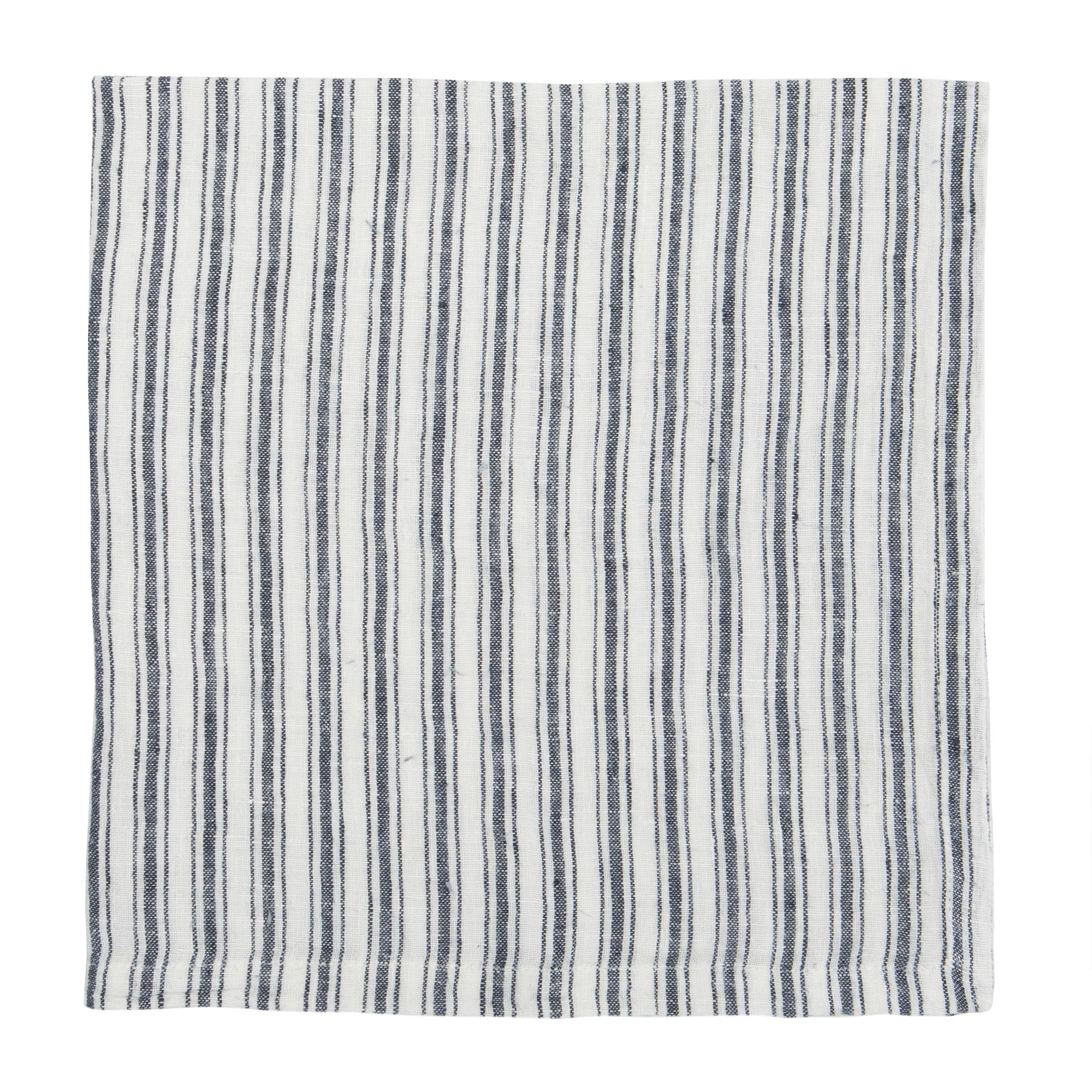 Boat Stripe Linen Napkins White & Blue, Set of 4