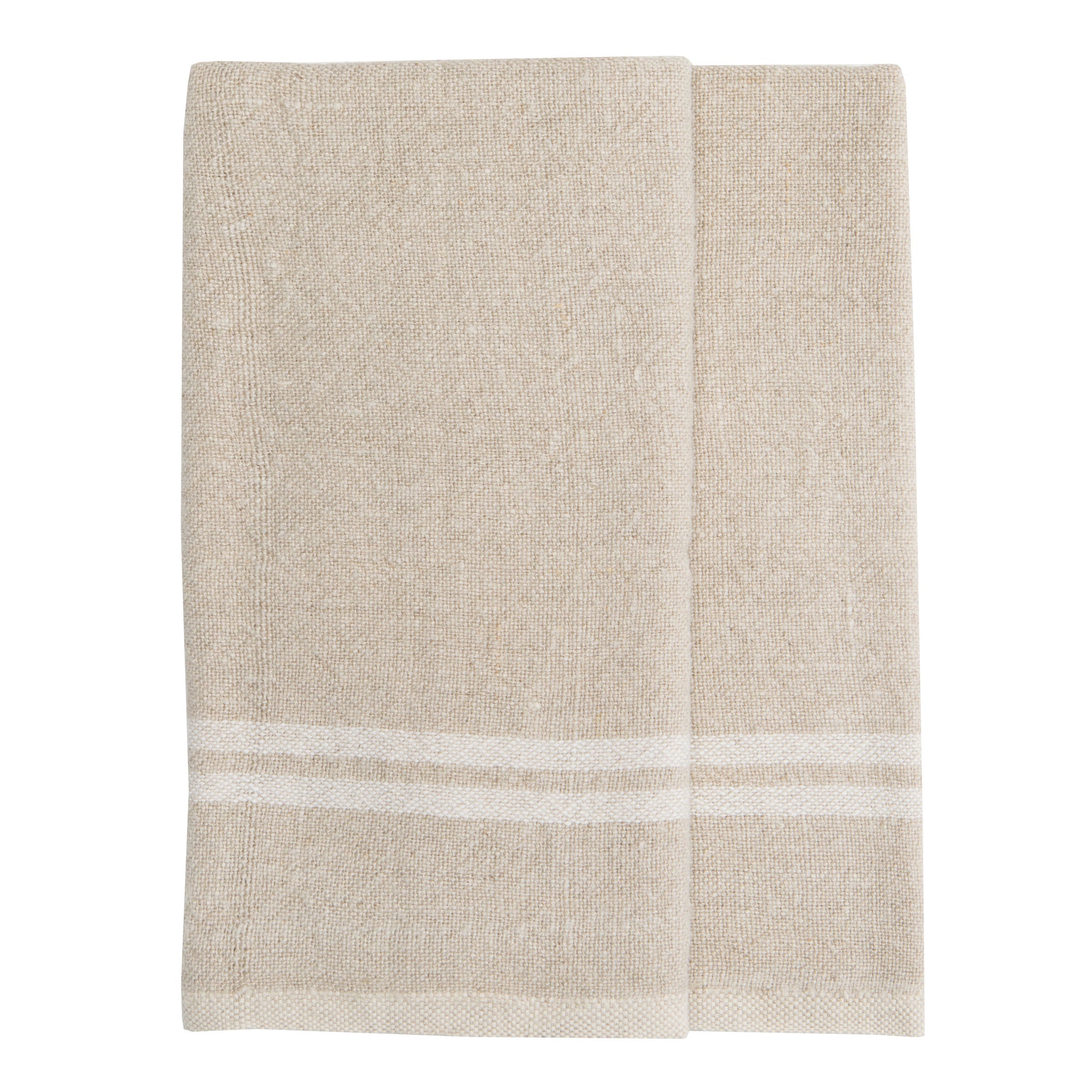 Vintage Linen Kitchen Towels Natural & Ivory, Set of 2