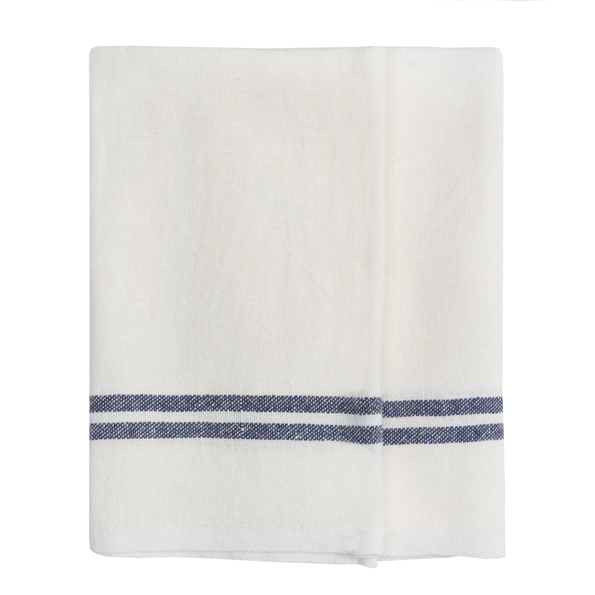 Vintage Linen Kitchen Towels Ivory & Navy, Set of 2