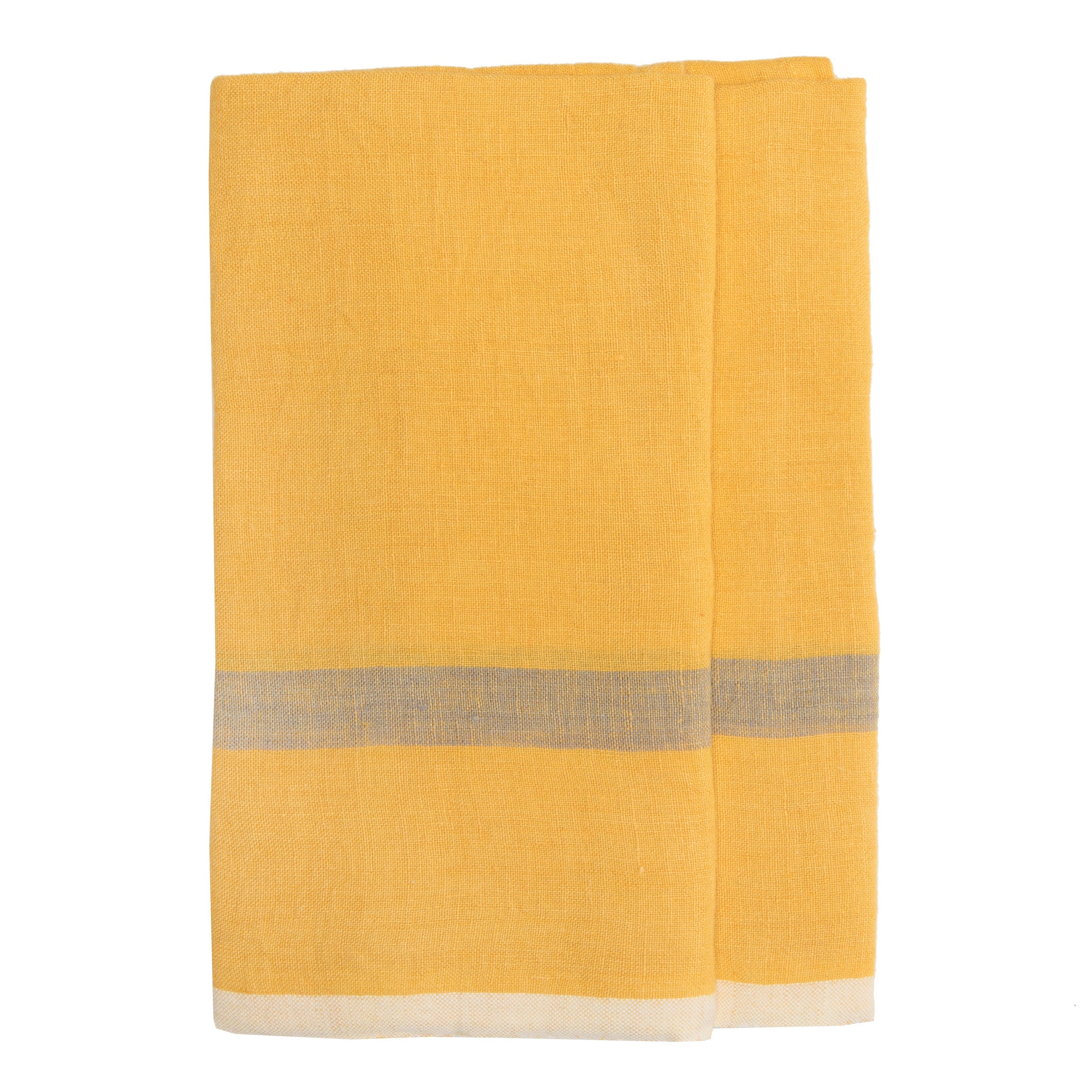 Laundered Linen Kitchen Towels Mustard & Grey, Set of 2