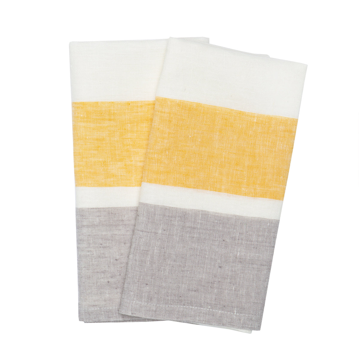 Napa Bold Stripe Linen Grey & Dijon Kitchen Towels, Set of 2