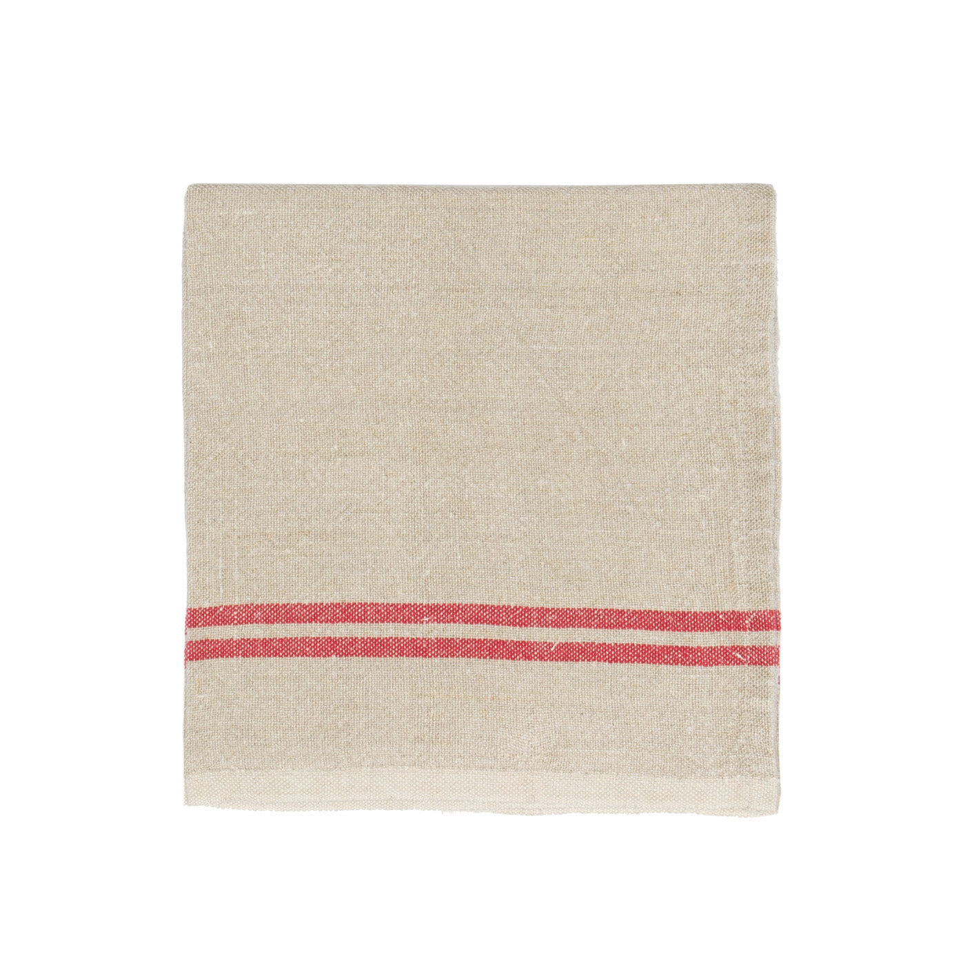 Vintage Linen Napkins Natural & Red, Set of 4