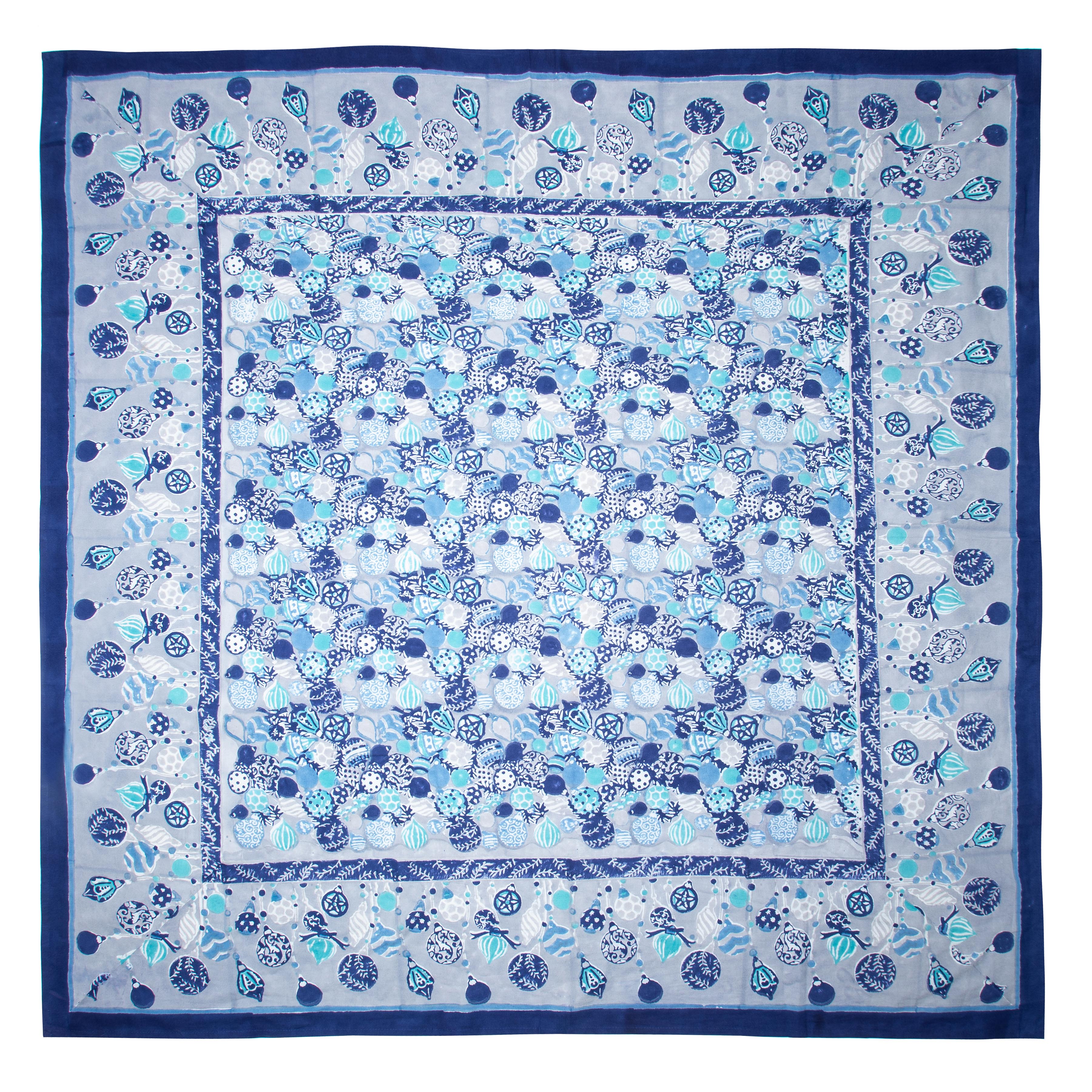 French Tablecloth Ornaments Blue