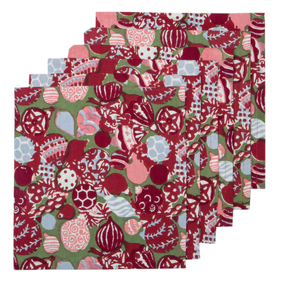 Ornaments Napkins Red & Green, Set of 6