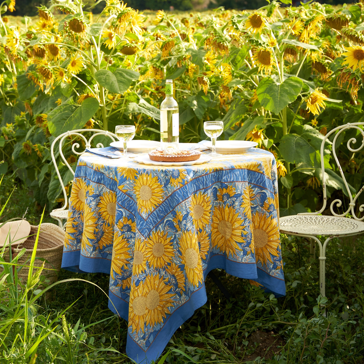 French Tablecloth Sunflower Yellow & Blue