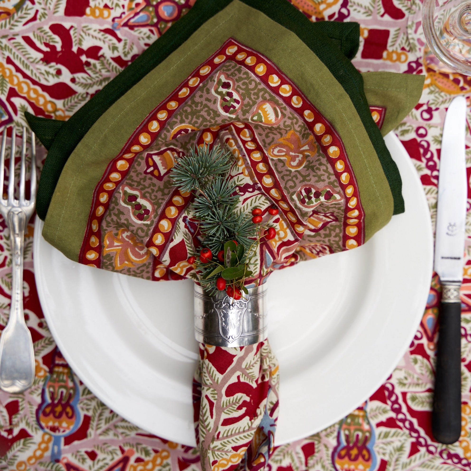 Palma Handwoven Linen Forest Green Napkins 20x20 - Set of 4