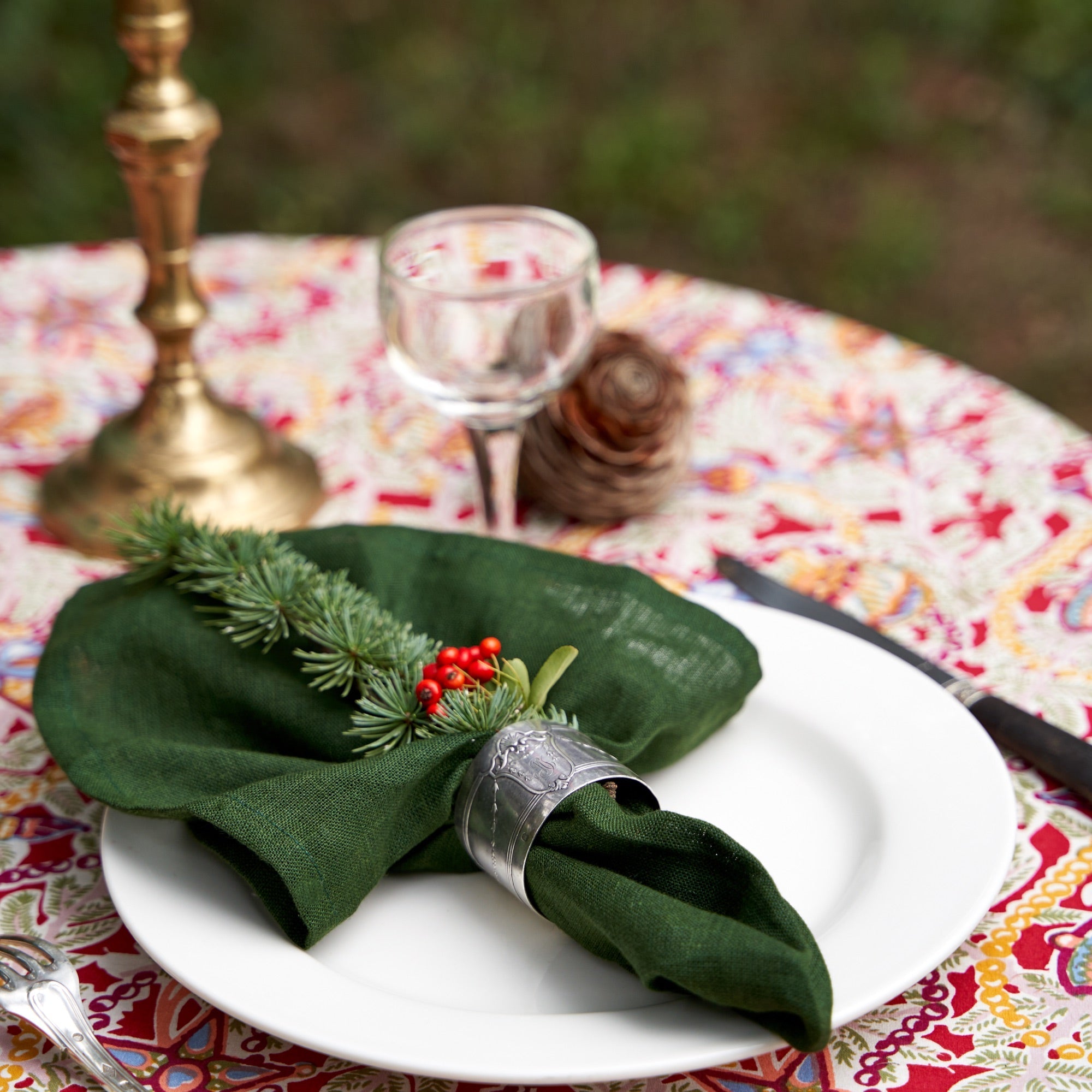 Palma Handwoven Linen Forest Green Napkins 20x20 - Set of 4