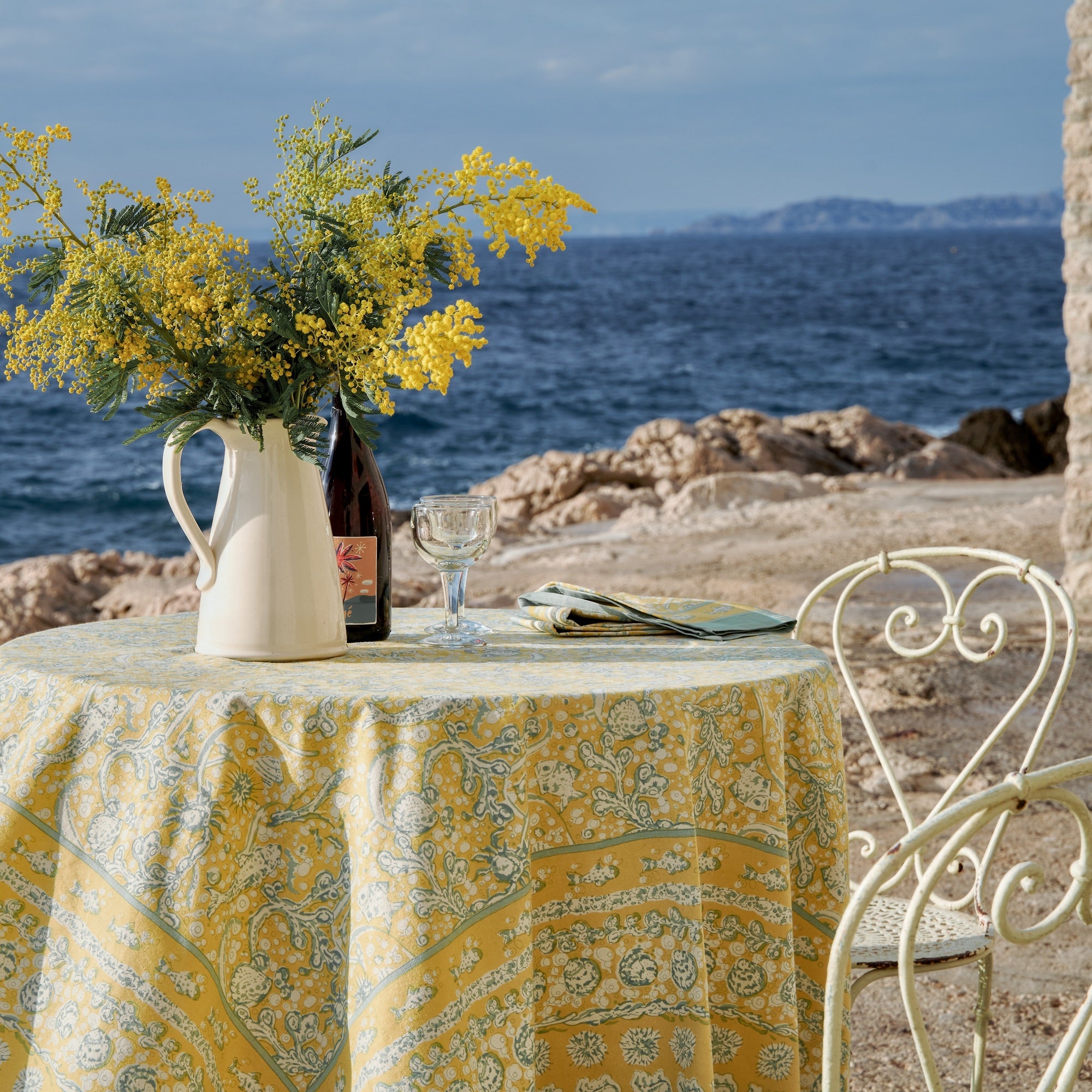 French Tablecloth La Mer Aqua & Citrine