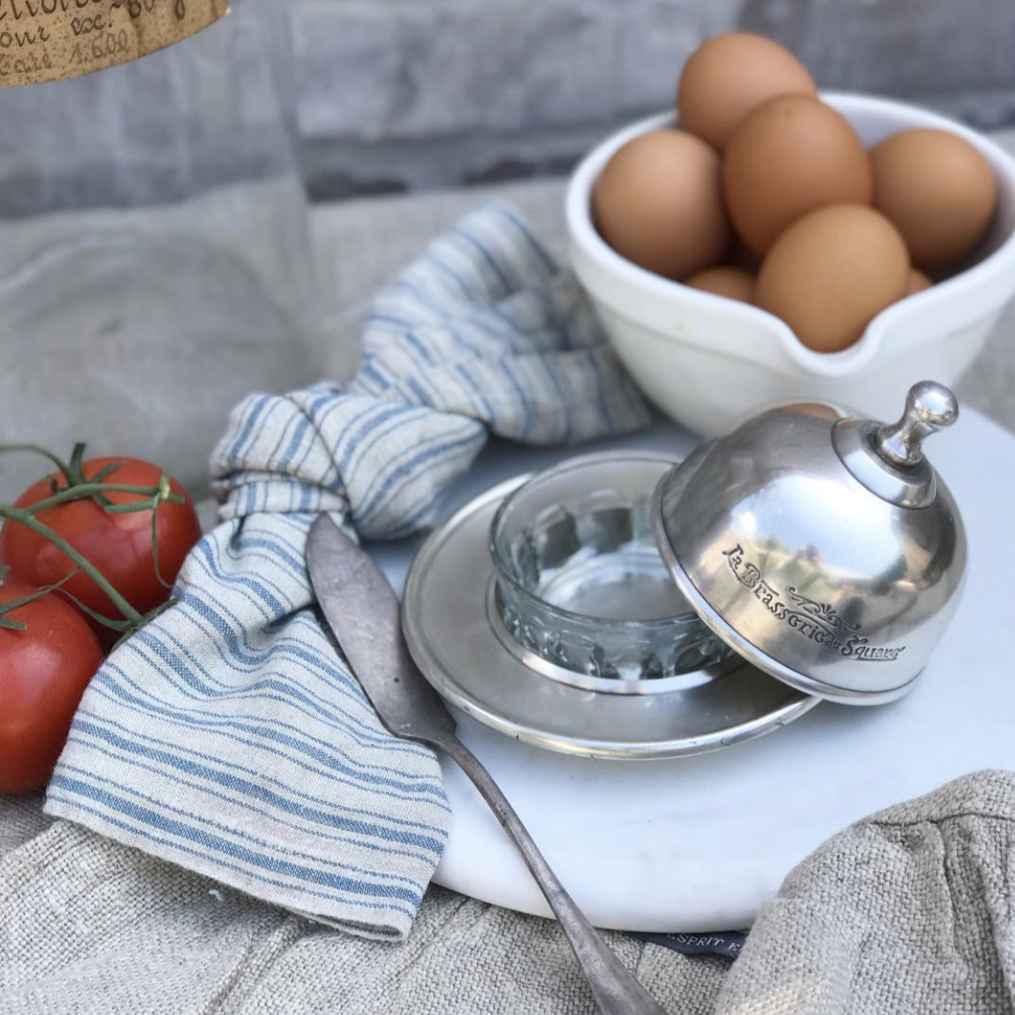 Boat Stripe Linen Napkins Natural & Blue, Set of 4
