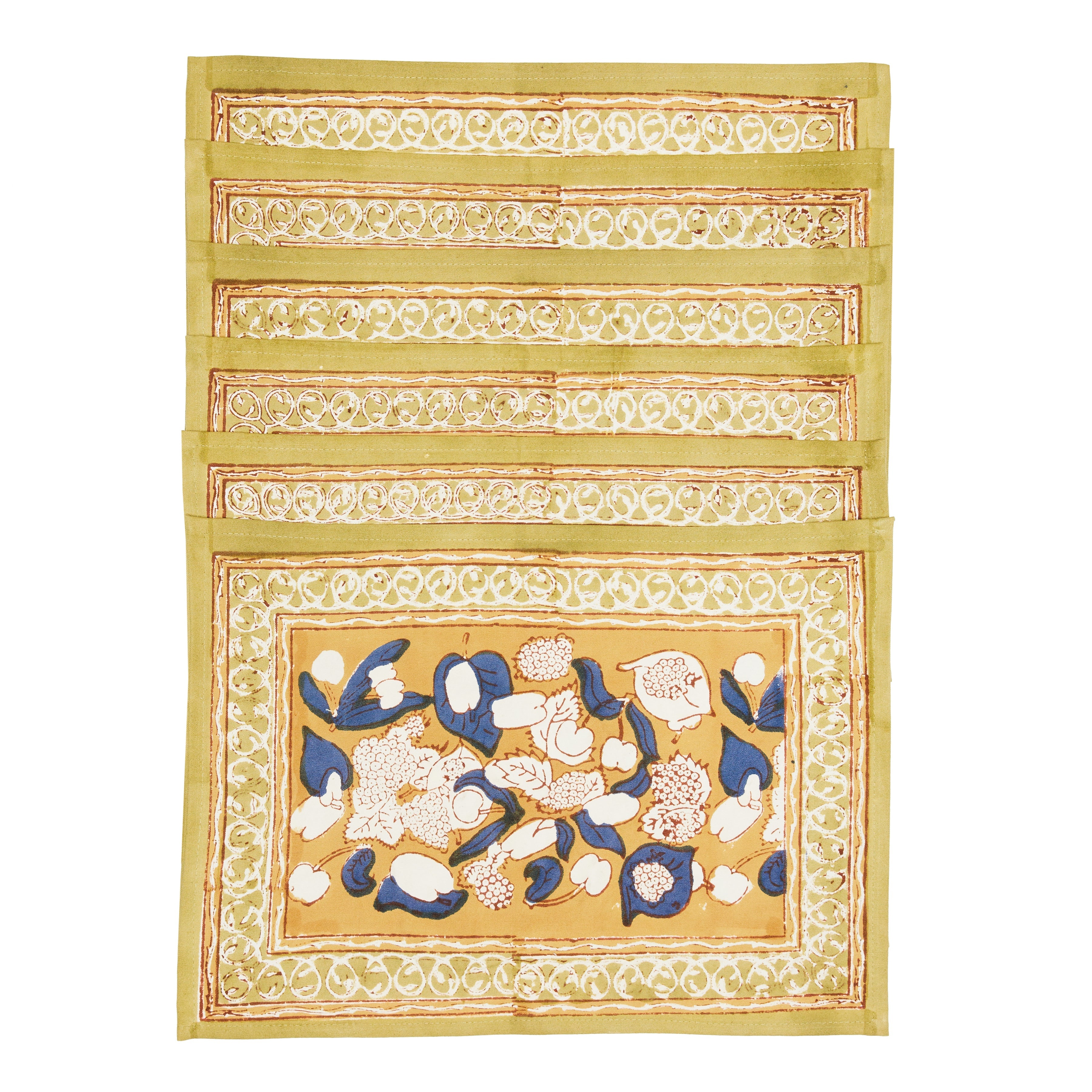 Forest Harvest Placemats Mustard & Blue, Set of 6