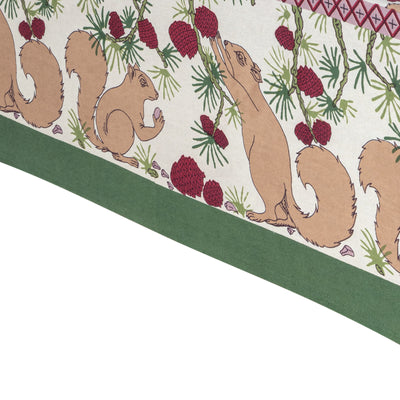 French Tablecloth Squirrel & Pinecone Red & Brown