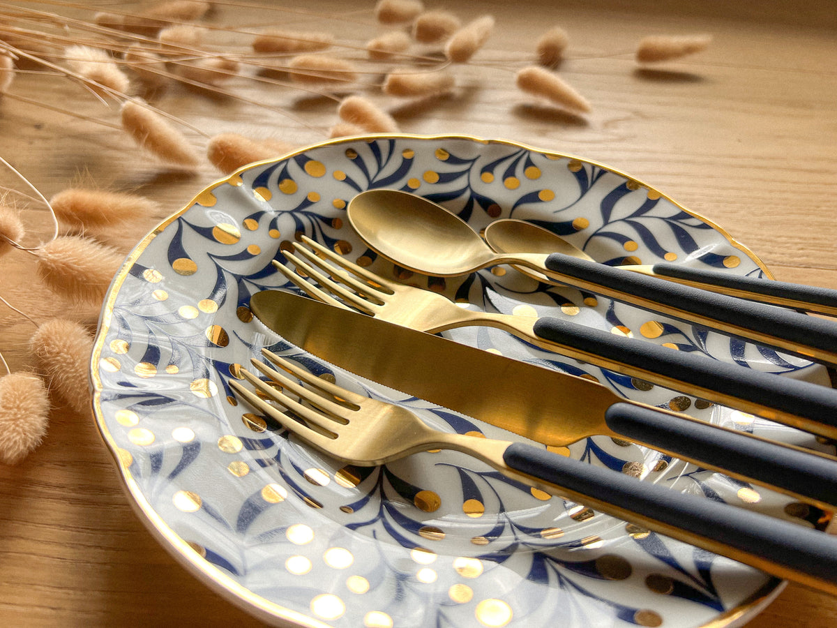 Fantasia Ice Gold Flatware  Set - 5 Pcs. - Cobalt