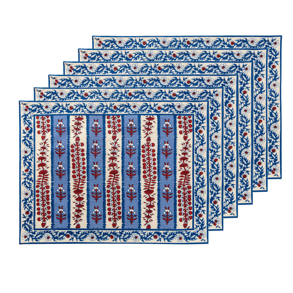 Avignon Placemats Red & Blue, Set of 6