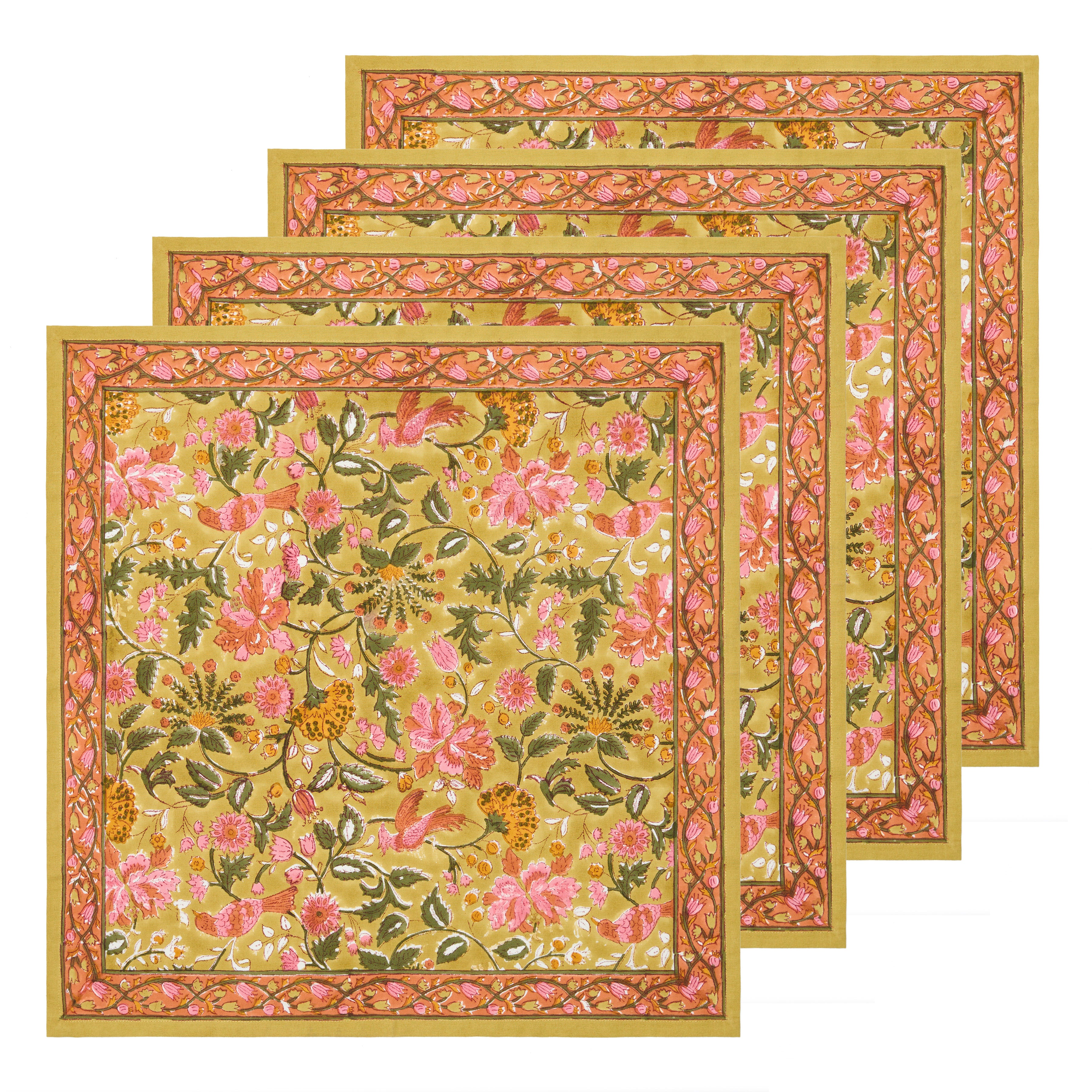 Damaris Napkins Pink & Mustard - Set of 4