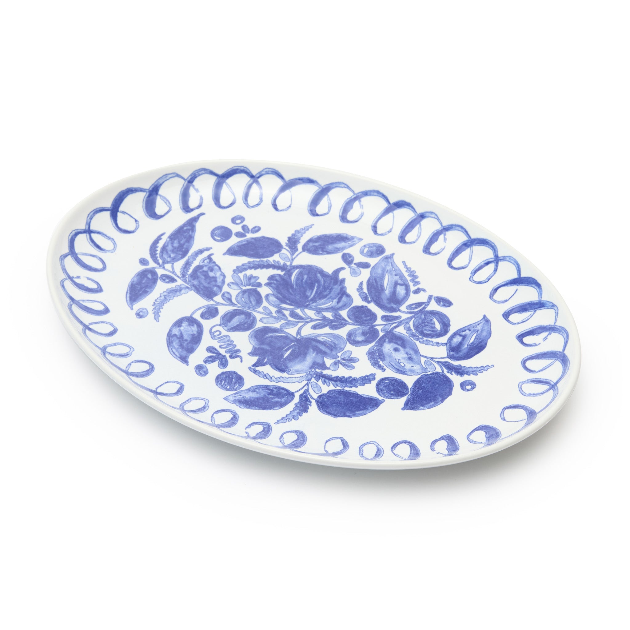 Amalfi Ceramic Oval Tray White & Blue