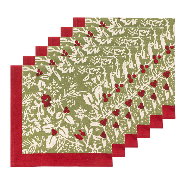 Baies de Houx Red & Green Napkins  - Set of 6