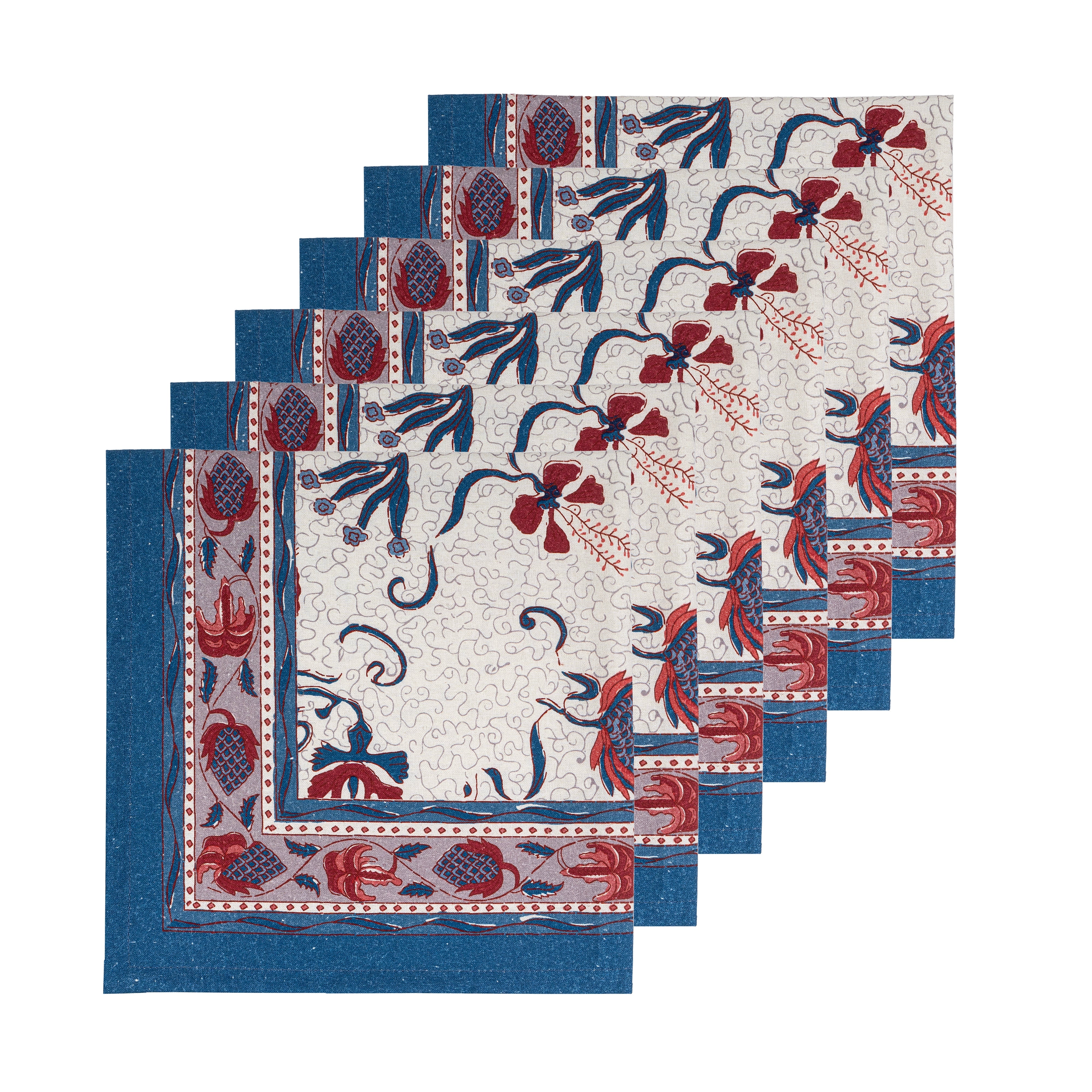 Fleur des Indes Napkins Blue & Red, Set of 6