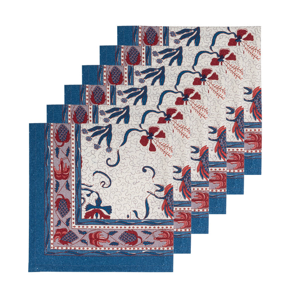 Fleur des Indes Napkins Blue & Red, Set of 6