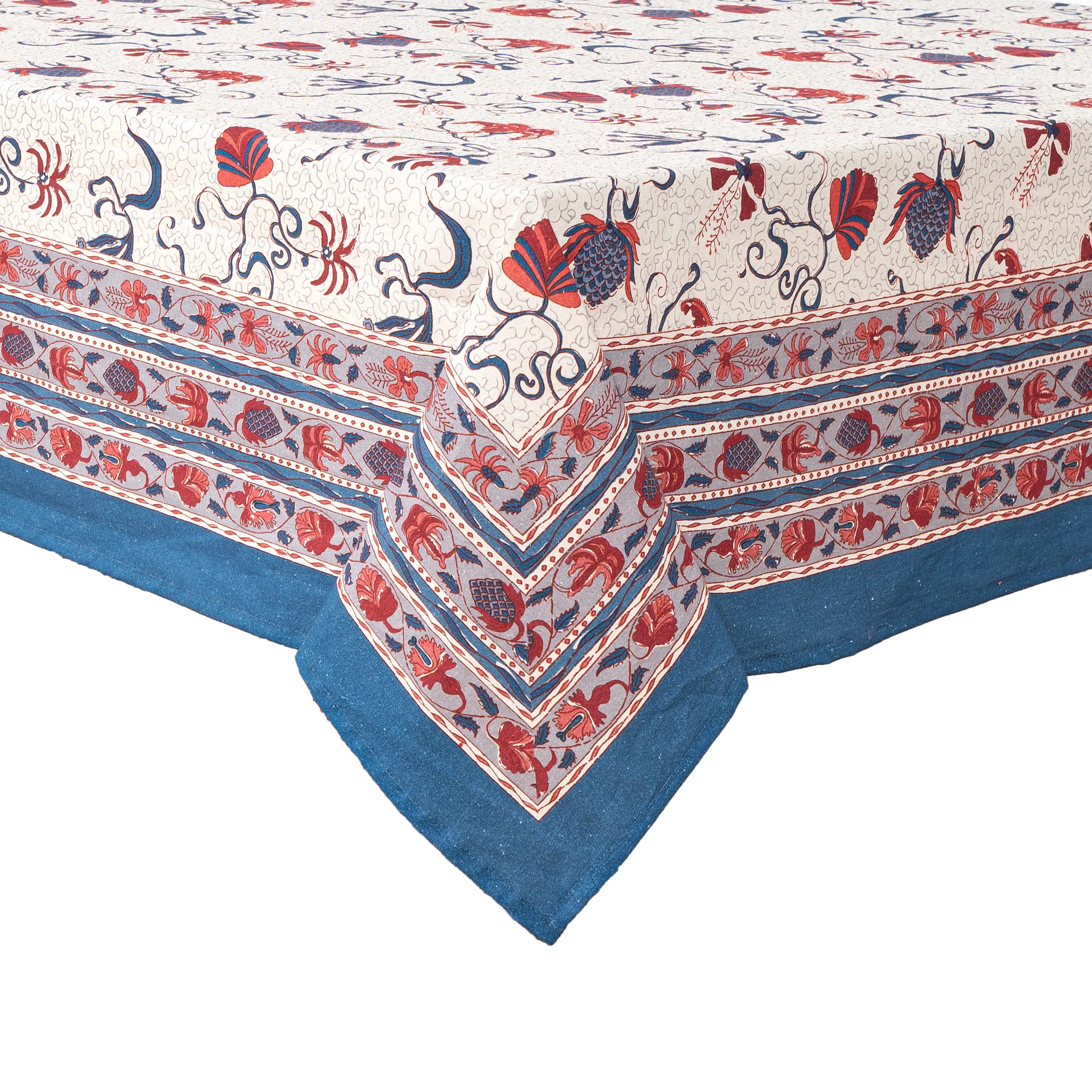 French Tablecloth Fleur des Indes Blue & Red