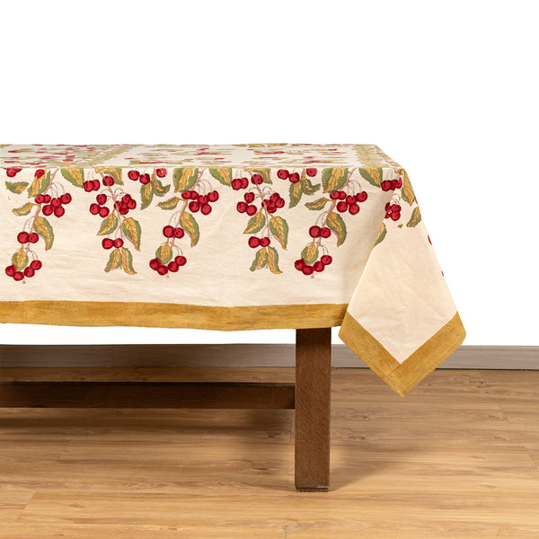 French Tablecloth Cherry Blossom Red & Green