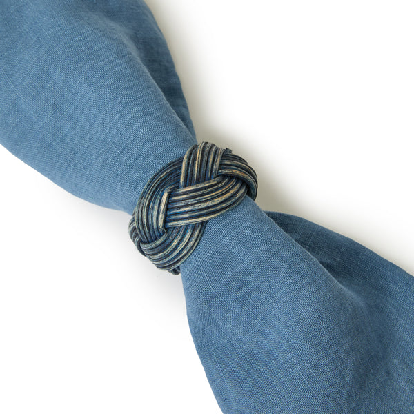 Braided Weave Napkin Rings Blue, Set of 4