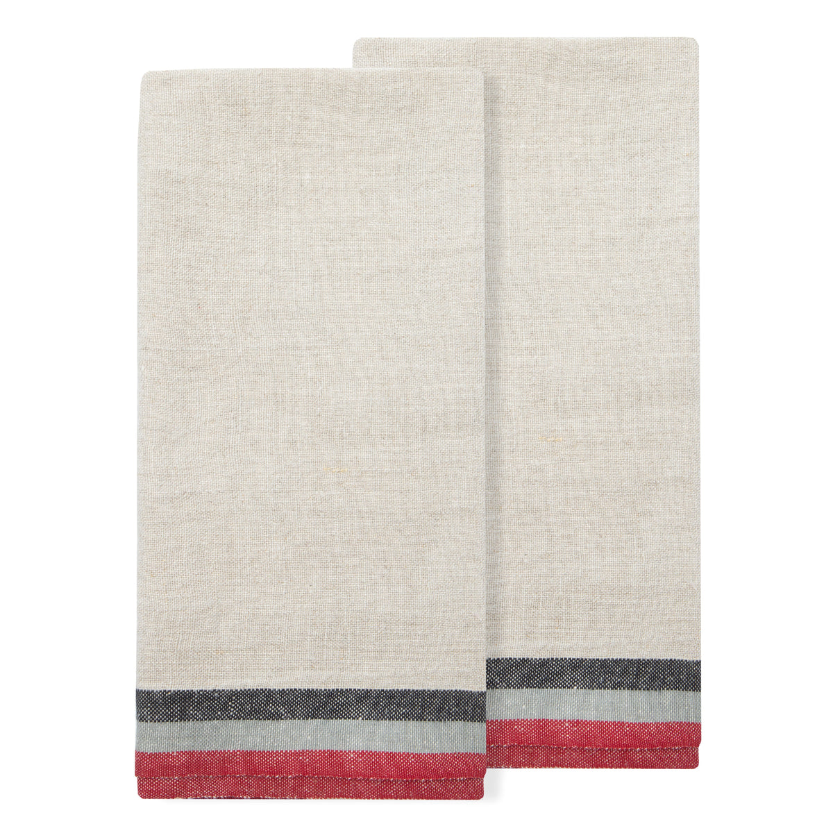 Normandy Natural Tea towels- Red/Grey/Black Stripes Teatowels - Set of 2