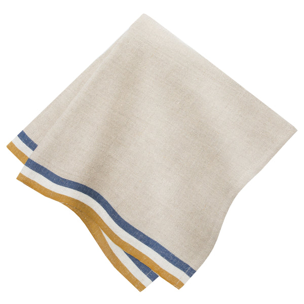 Normandy Natural Napkins - Mustard/Natural/Blue Stripes - Set of 4
