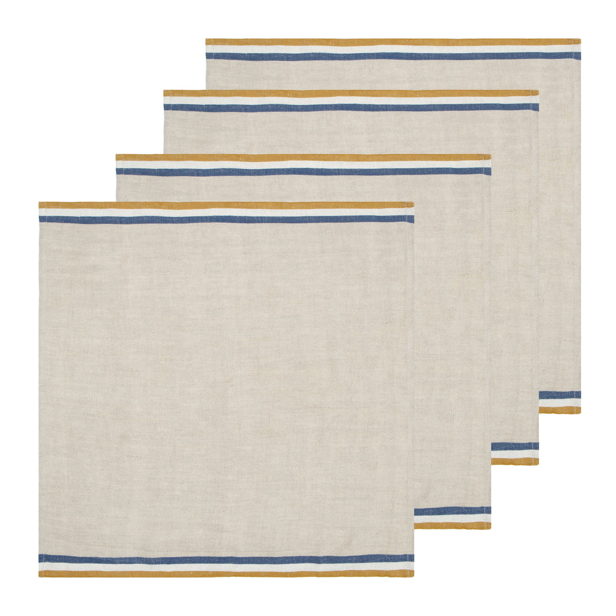 Normandy Natural Napkins - Mustard/Natural/Blue Stripes - Set of 4