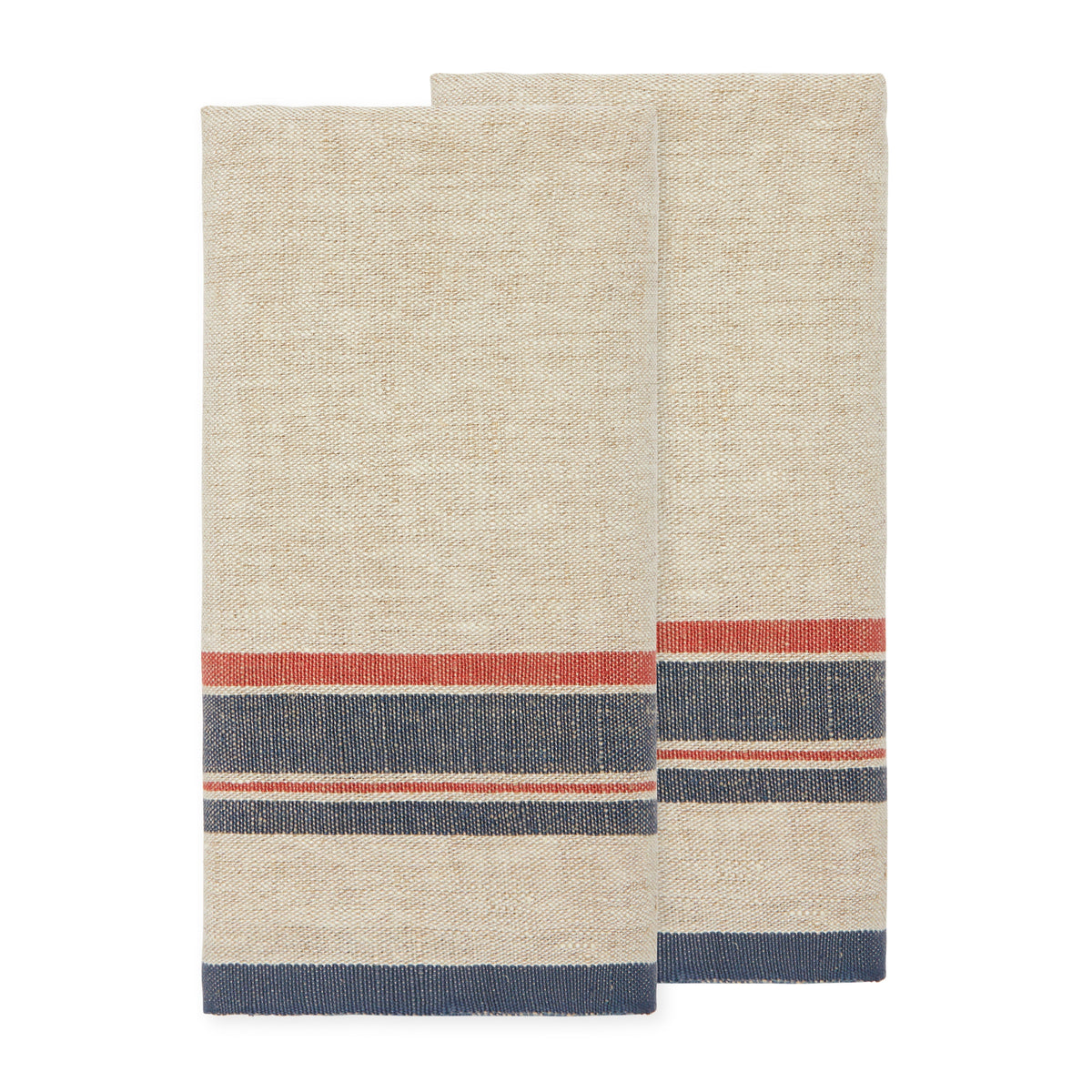 Antibes Tea Towels Natural & Red, Set of 2
