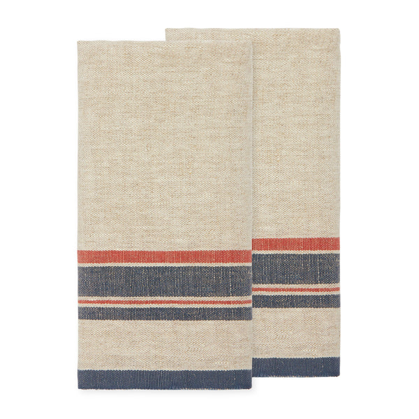 Antibes Tea Towels Natural & Red, Set of 2