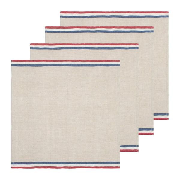 Normandy Natural Napkins - Red/Natural/Blue Stripes, Set of 4