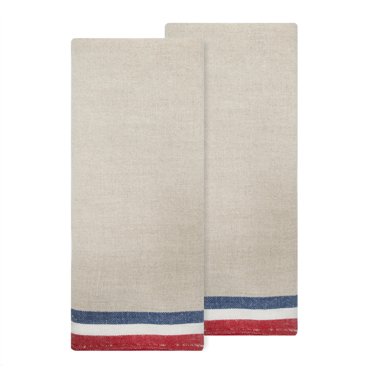 Normandy Natural Tea towels- Red/Natural/Blue Stripes, Set of 2