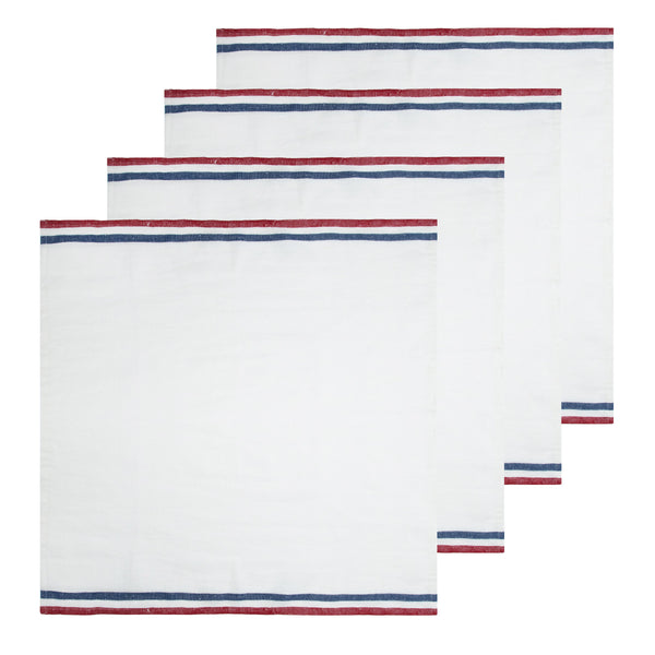 Normandy White Napkins - Red/White/Blue Stripes, Set of 4