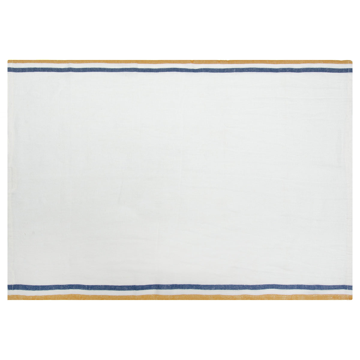 Normandy White Tea towels- Mustard/White/Blue Stripes, Set of 2