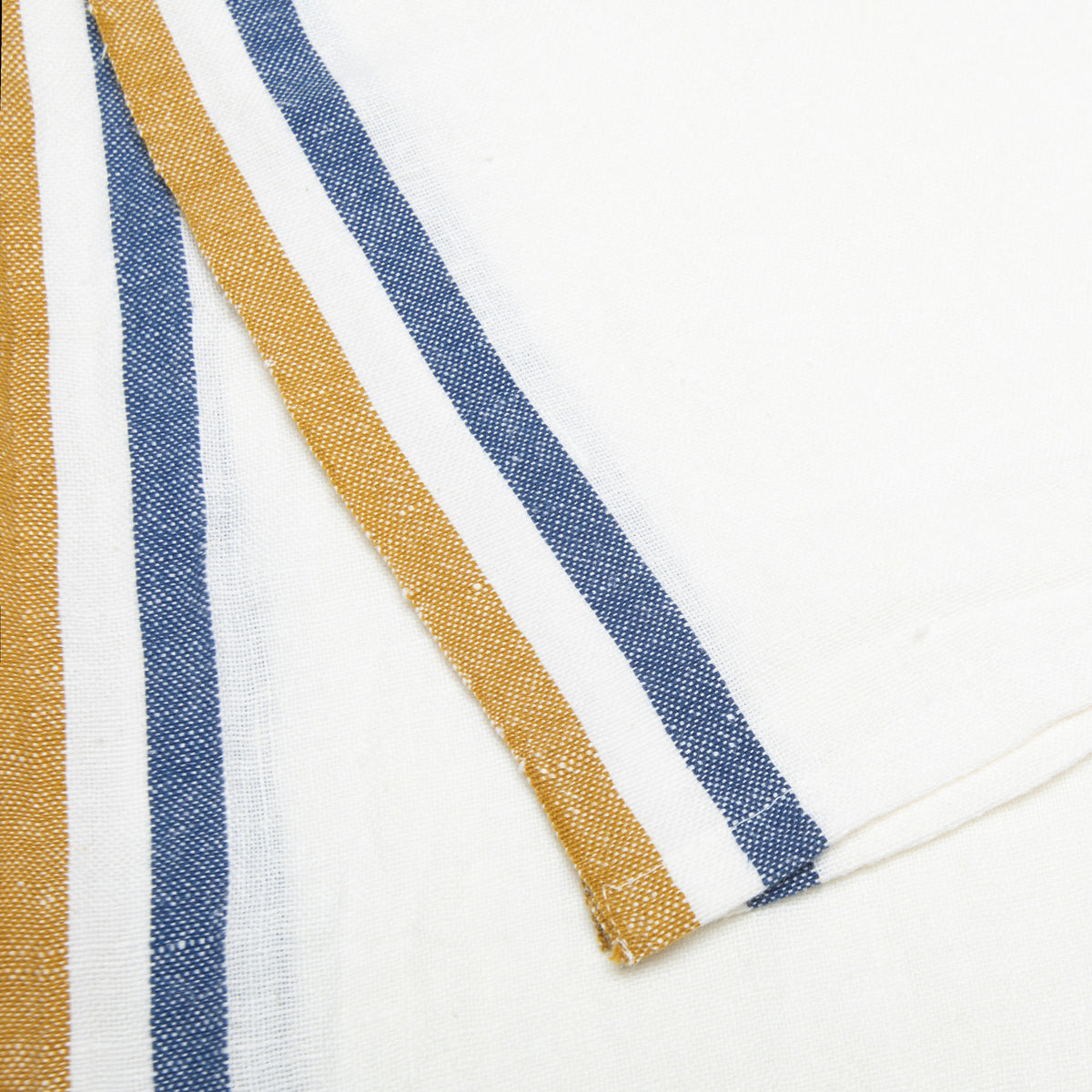 Normandy White Tea towels- Mustard/White/Blue Stripes, Set of 2