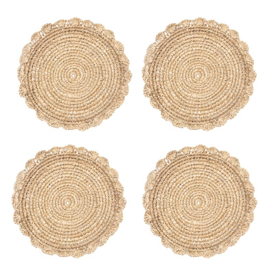 Blossom Natural Round Placemat Flower 15" - Set of 4