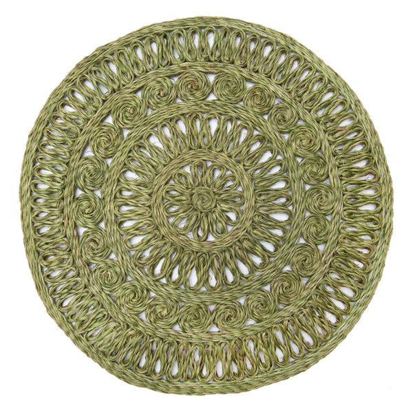 Circolo Abaca Olive Green 15" Round Placemats - Set of 4