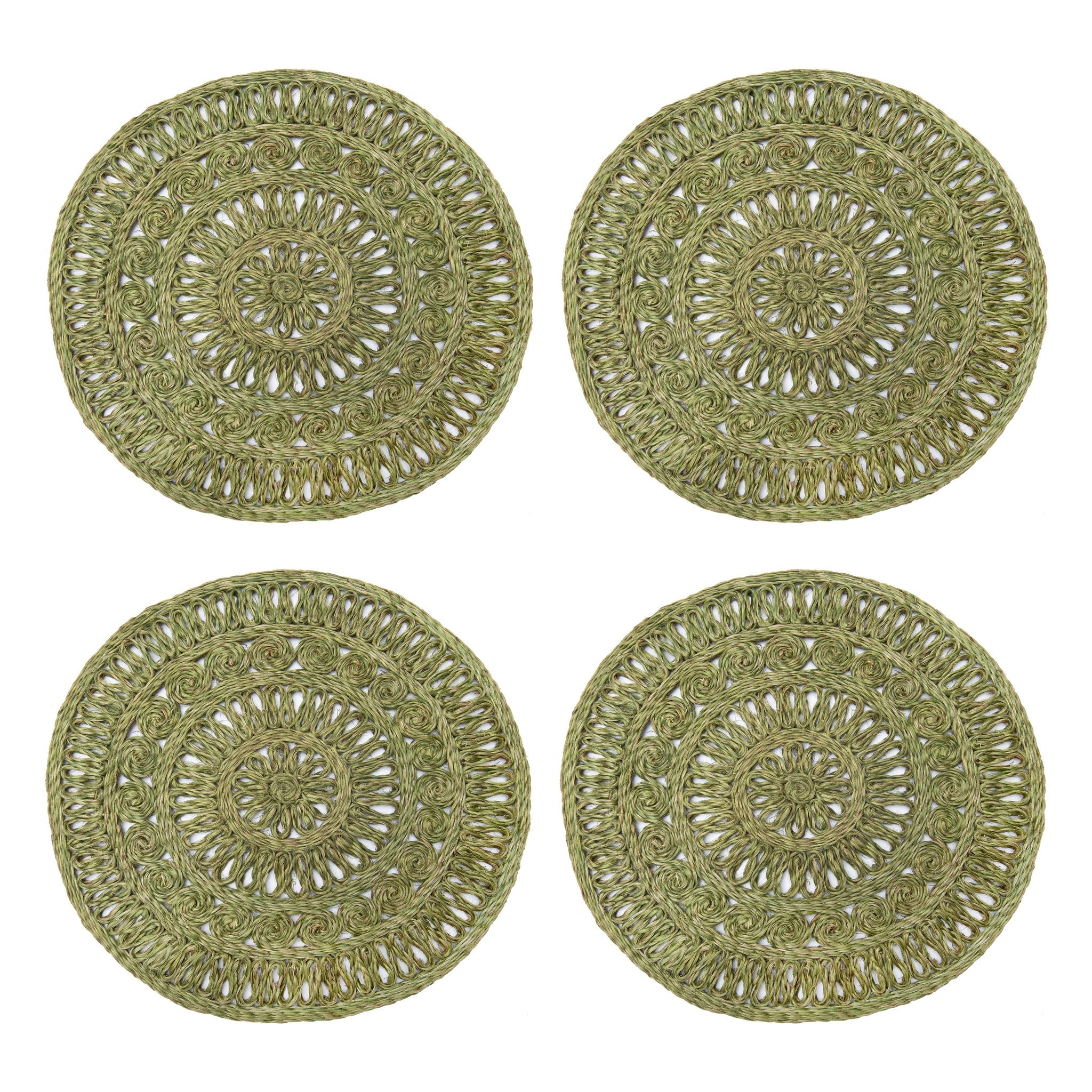 Circolo Abaca Olive Green 15" Round Placemats - Set of 4
