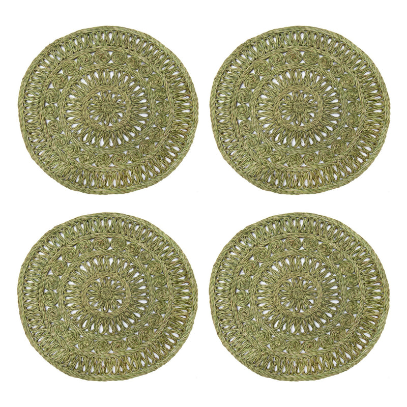 Circolo Abaca Olive Green 15" Round Placemats - Set of 4